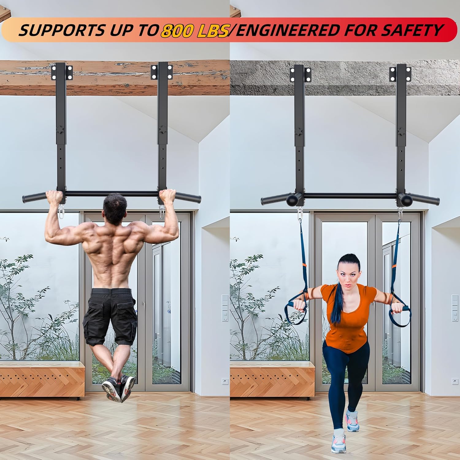 Pull Up Bar Joist Mounted -800 lbs Adjustabl Heavy Duty Chin Up Bar, Perfect for Garage, Beam and Rafter Mounting, Easy Installation Pullup Bar, Ideal for Multiple Grip Options - Image 2