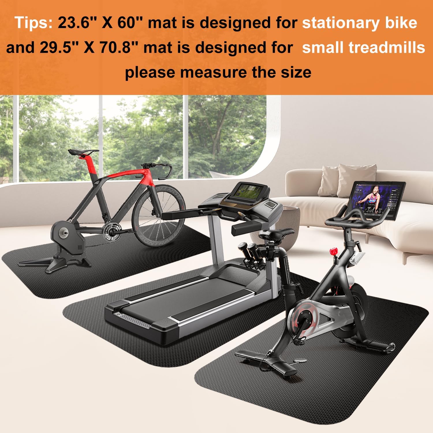 Bike Mat,Treadmill Mat,For Walking Pad,Elliptical,Exercise Bikes, Stationary Cycles,Spin Bike,Under Exercise Bike Trainer Pad for Indoor Stationary Gym Fitness Equipment Hardwood Floor Protector - Image 3