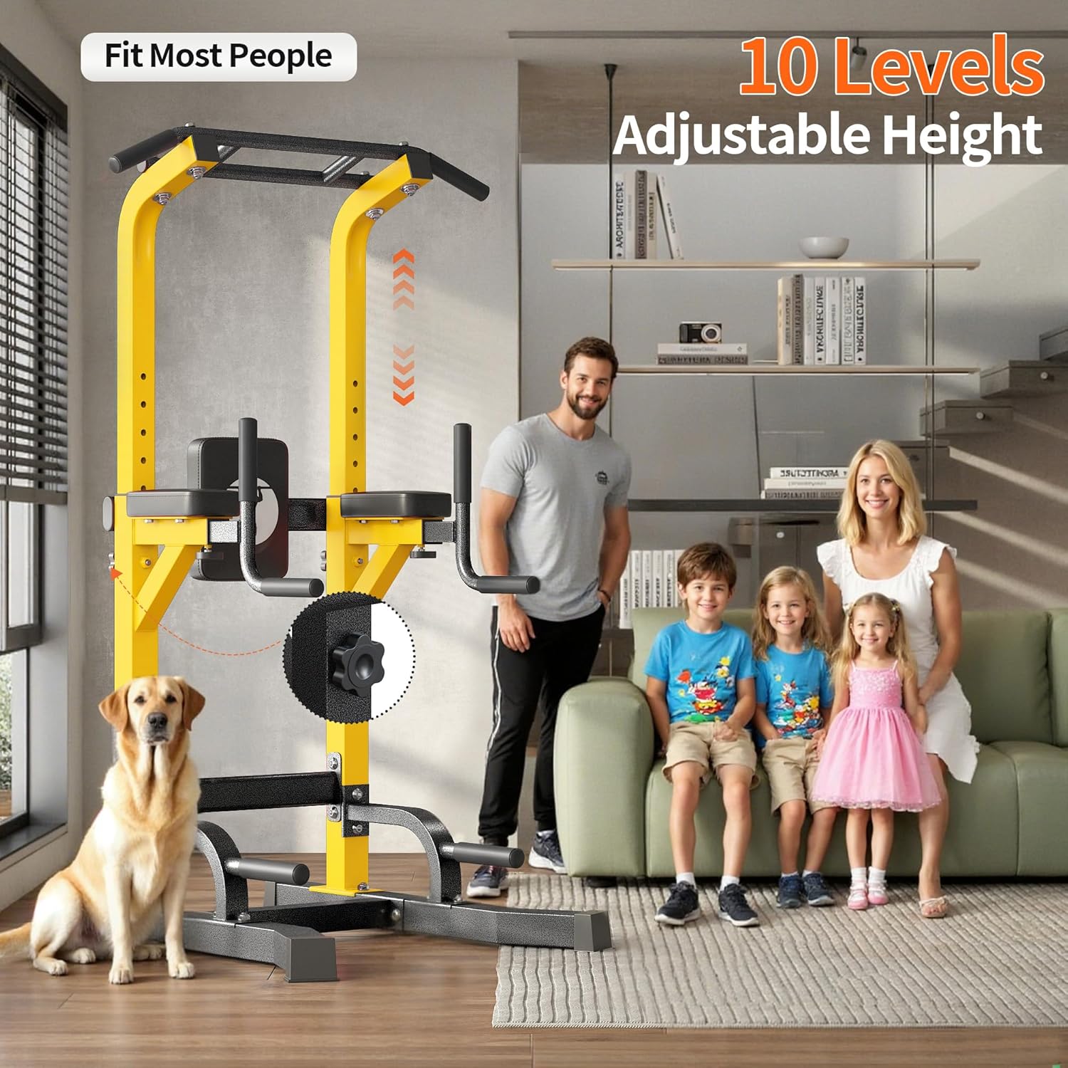 SogesHome Adjustable Pull Up Bar & Dip Station, Heavy Duty 500LB Capacity Multifunctional Home Gym Fitness Equipment for Strength Training, Push Up Stand for Arm, Back, Core & Full Body Workout - Image 4