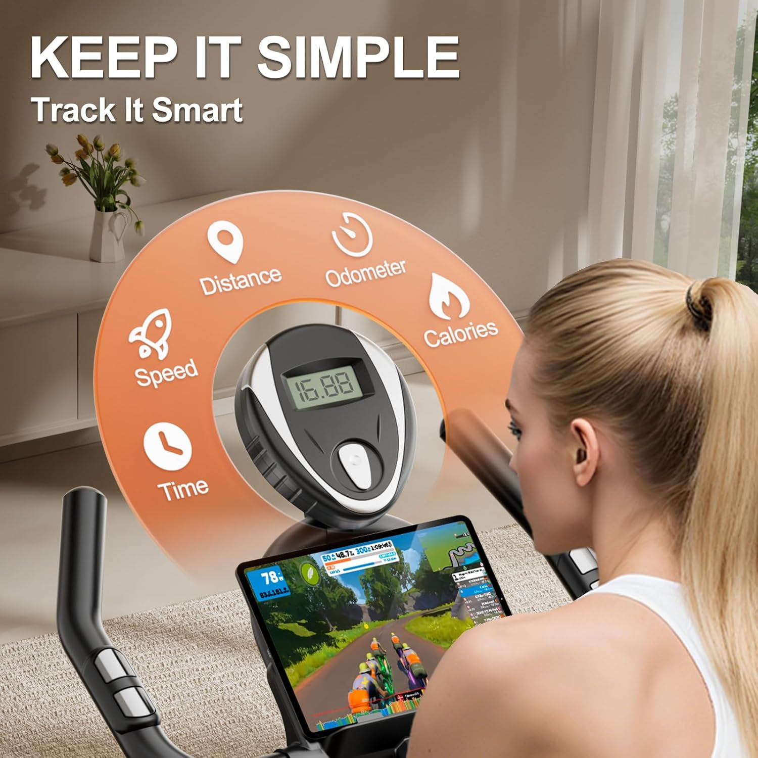 Exercise Bike, Adjustable Magnetic Resistance Stationary Bikes for Home with App Compatible, Indoor Cycling Bike with 300lbs Capacity Compact, Extra Comfort Seat & Tablet Mount - Image 3