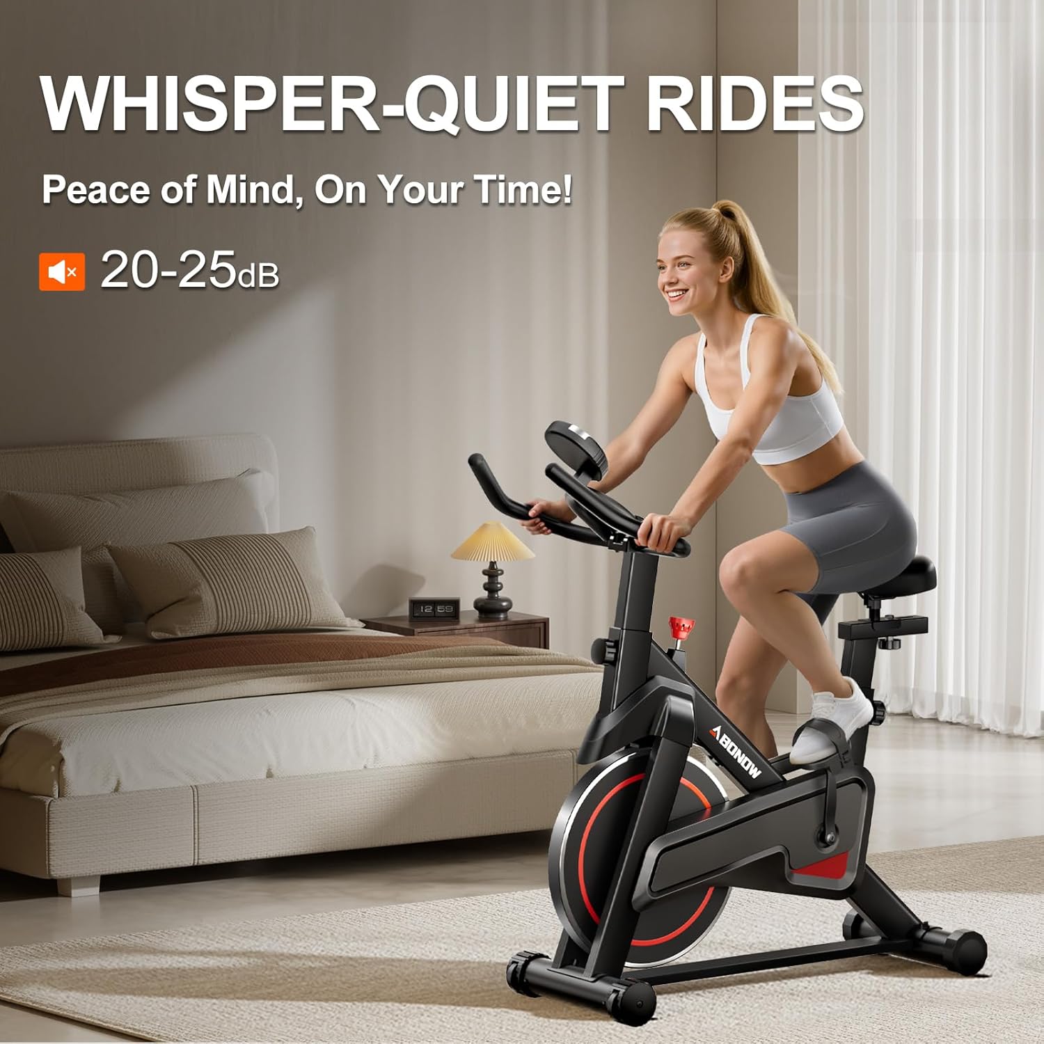 Exercise Bike, Adjustable Magnetic Resistance Stationary Bikes for Home with App Compatible, Indoor Cycling Bike with 300lbs Capacity Compact, Extra Comfort Seat & Tablet Mount - Image 4