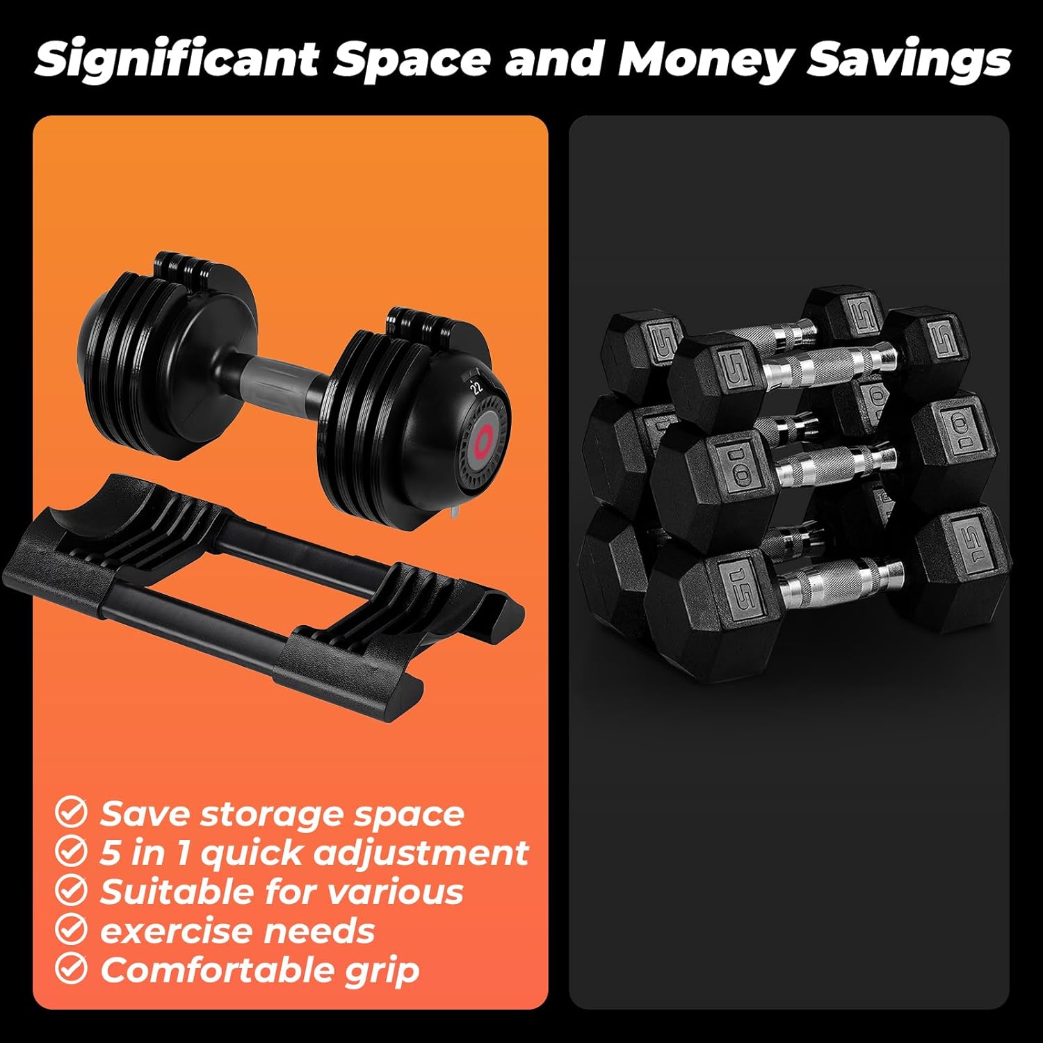 Adjustable Dumbbells Set: 5 Weight Options Dumbbell with Anti-Slip Metal Handle for Exercise & Fitness Fast Adjust Weight for Full Body Workout Fitness - Image 3