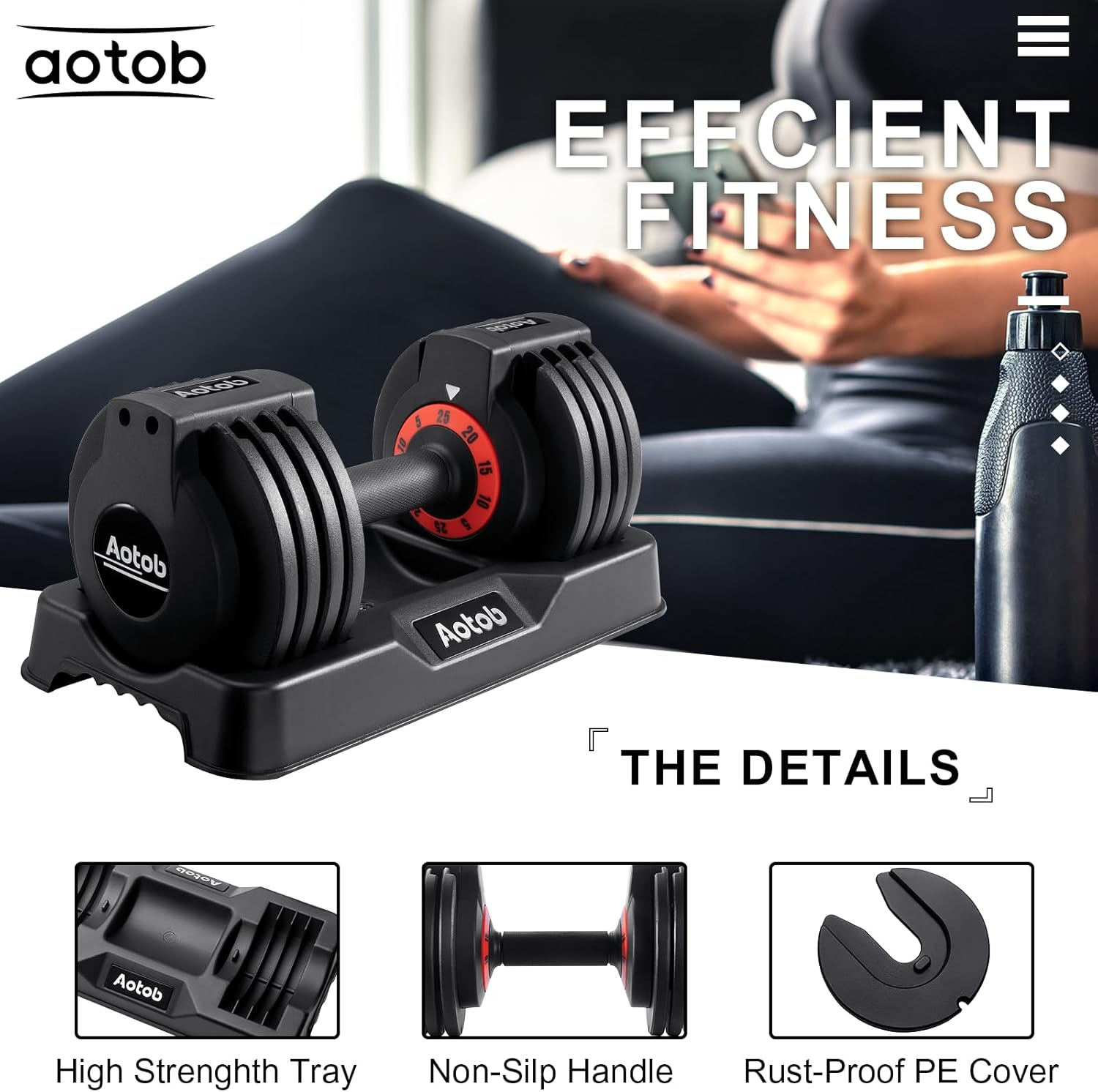 AOTOB 25/55 lbs Dumbbell Set, with Anti-Slip Fast Adjust Turning Handle, Adjustable for Men and Women,Free Weight for Home Gym Exercise - Image 4