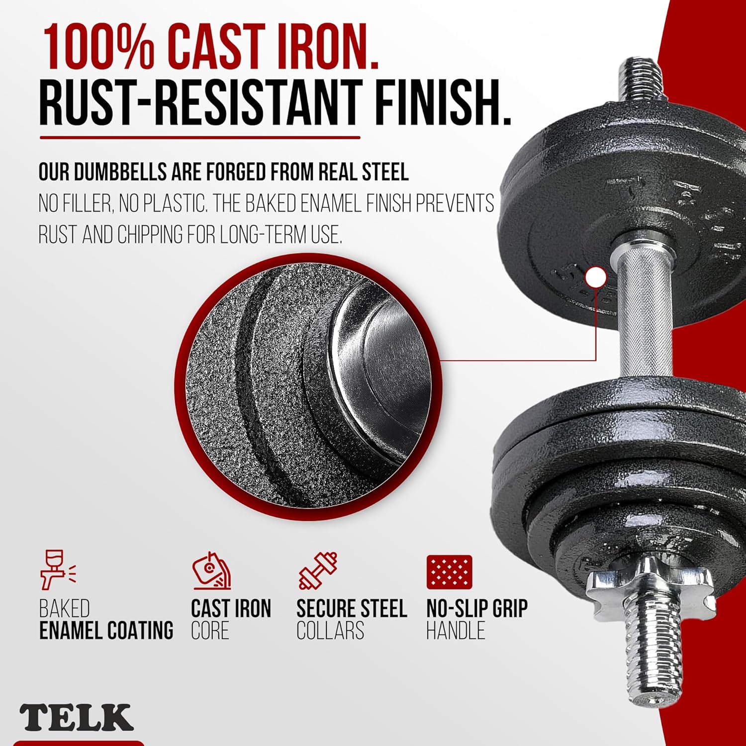 TELK – Adjustable Dumbbell Set – Home Gym Weight Set with Baked Enamel Cast Iron Plates – Space-Saving Free Weights for Strength Training - Image 3