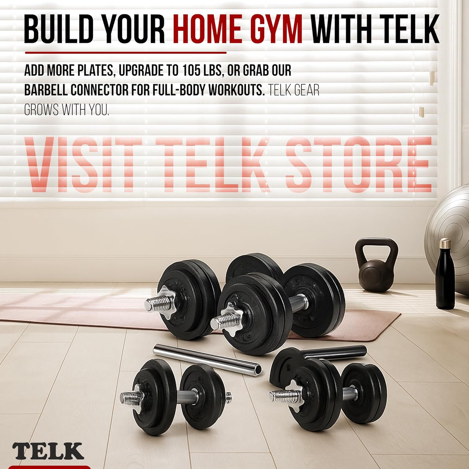 TELK – Adjustable Dumbbell Set – Home Gym Weight Set with Baked Enamel Cast Iron Plates – Space-Saving Free Weights for Strength Training - Image 8