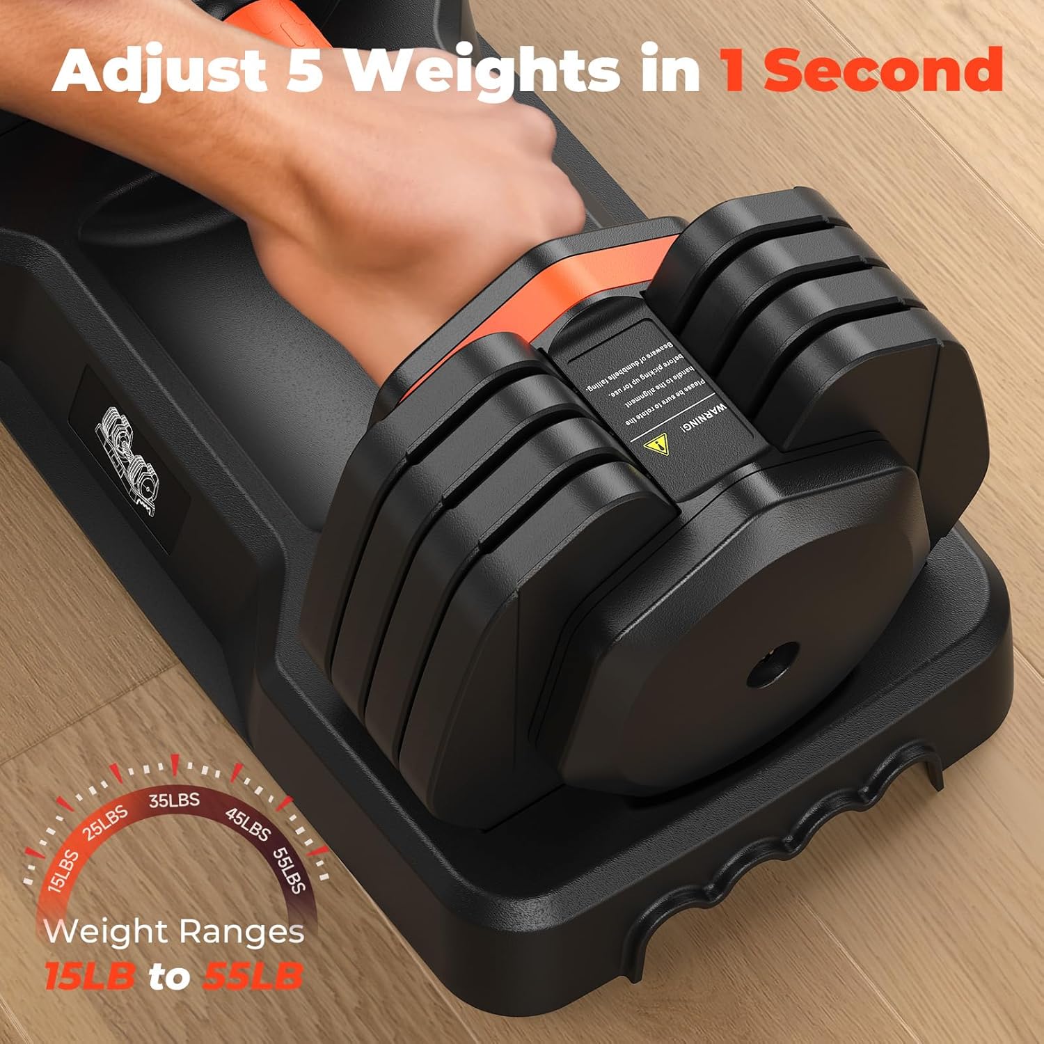 55LB Adjustable Dumbbells Set, Dumbbell Set with Rack 15-55 lbs Free Weights 15/25/35/45/55LB Weights, Home Gym Equipment, Weight Set for Home Workout - Image 3
