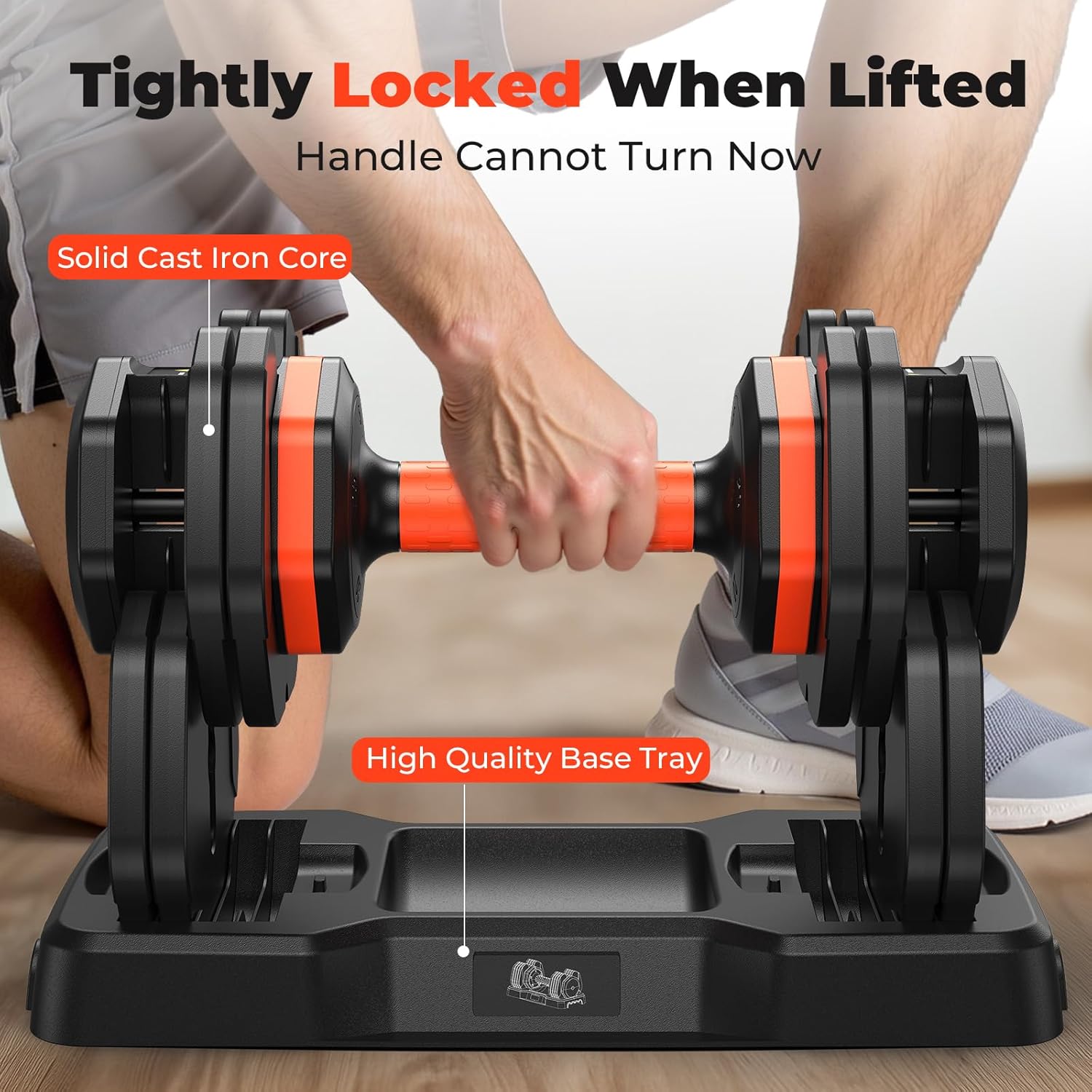 55LB Adjustable Dumbbells Set, Dumbbell Set with Rack 15-55 lbs Free Weights 15/25/35/45/55LB Weights, Home Gym Equipment, Weight Set for Home Workout - Image 4