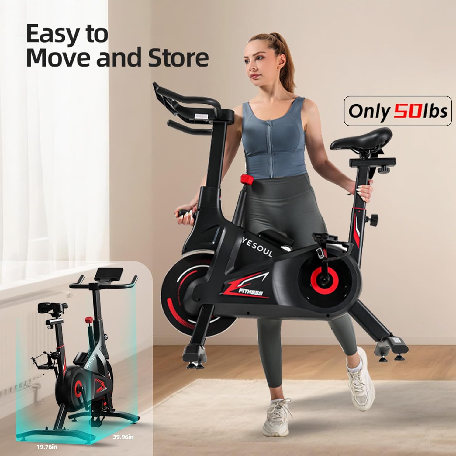 YESOUL Exercise Bike with Exclusive Smart App, Adjustable Magnetic Resistance & 300lbs Capacity, Indoor Stationary Cycling Bike with Stable Triangle Frame, Scenic Rides & Live Classes for Home Workouts - Image 6