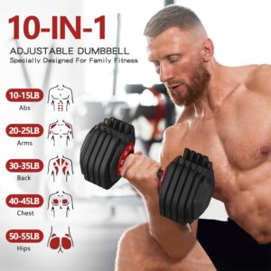 Adjustable Dumbbell 55LB – 10 Weight Options, Anti-Slip Metal Handle, Perfect for Home Gym Exercise