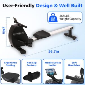 Rowing Machines for Home Indoor,Athfiner Foldable Magnetic Rower with Quiet Adjustable Resistance 8 Levels,Tablet Holder & Comfortable Seat Cushion,Max 264 LBS,Compact Row Machine for Fitness Workout