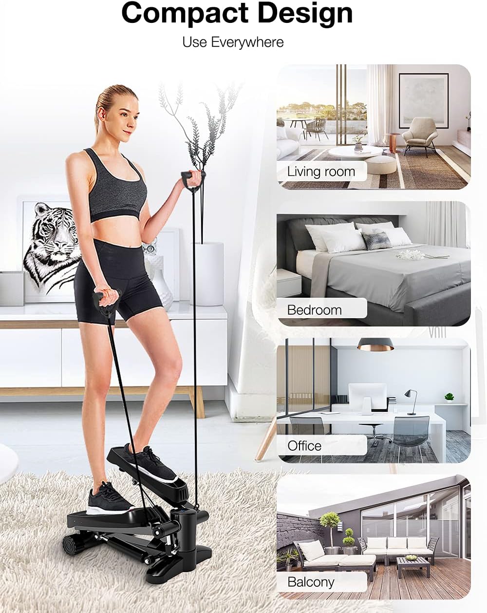Mini Steppers for Exercise, Portable Mini Stair Stepper Exercise Equipment for Home with Resistance Band & Calories Display & Non-Slip Mat,Aerobic Step Fitness Machines for Office Workout - Image 8