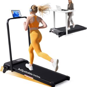 Compact Treadmills for Home with Adjustable Incline, 0.6-7.6MPH Electric Walking Pad Treadmill with Handle Bar, 350LBS Portable Small Treadmills with Handles for Home Small Spaces, 3.5HP Silent Motor