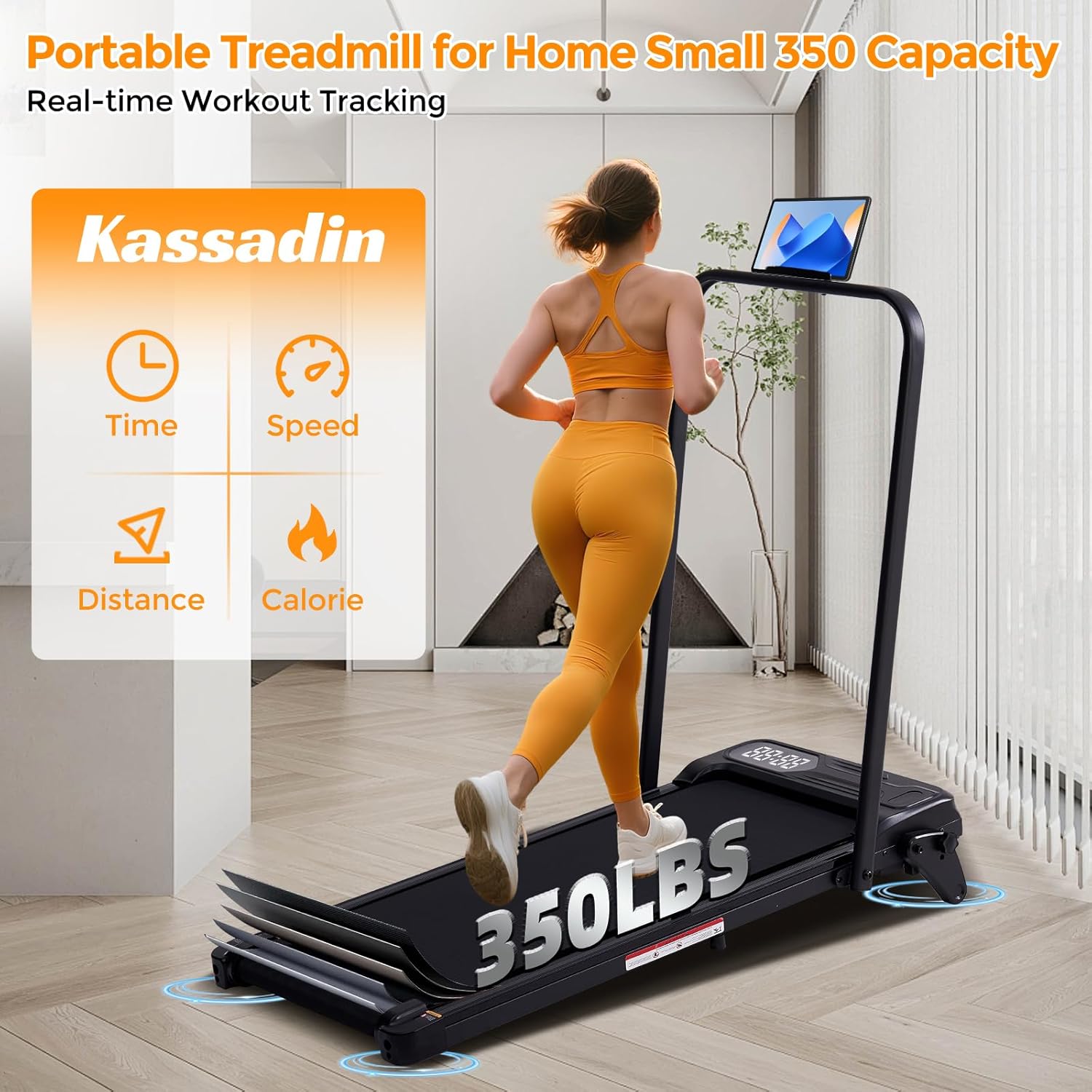 Compact Treadmills for Home with Adjustable Incline, 0.6-7.6MPH Electric Walking Pad Treadmill with Handle Bar, 350LBS Portable Small Treadmills with Handles for Home Small Spaces, 3.5HP Silent Motor - Image 4