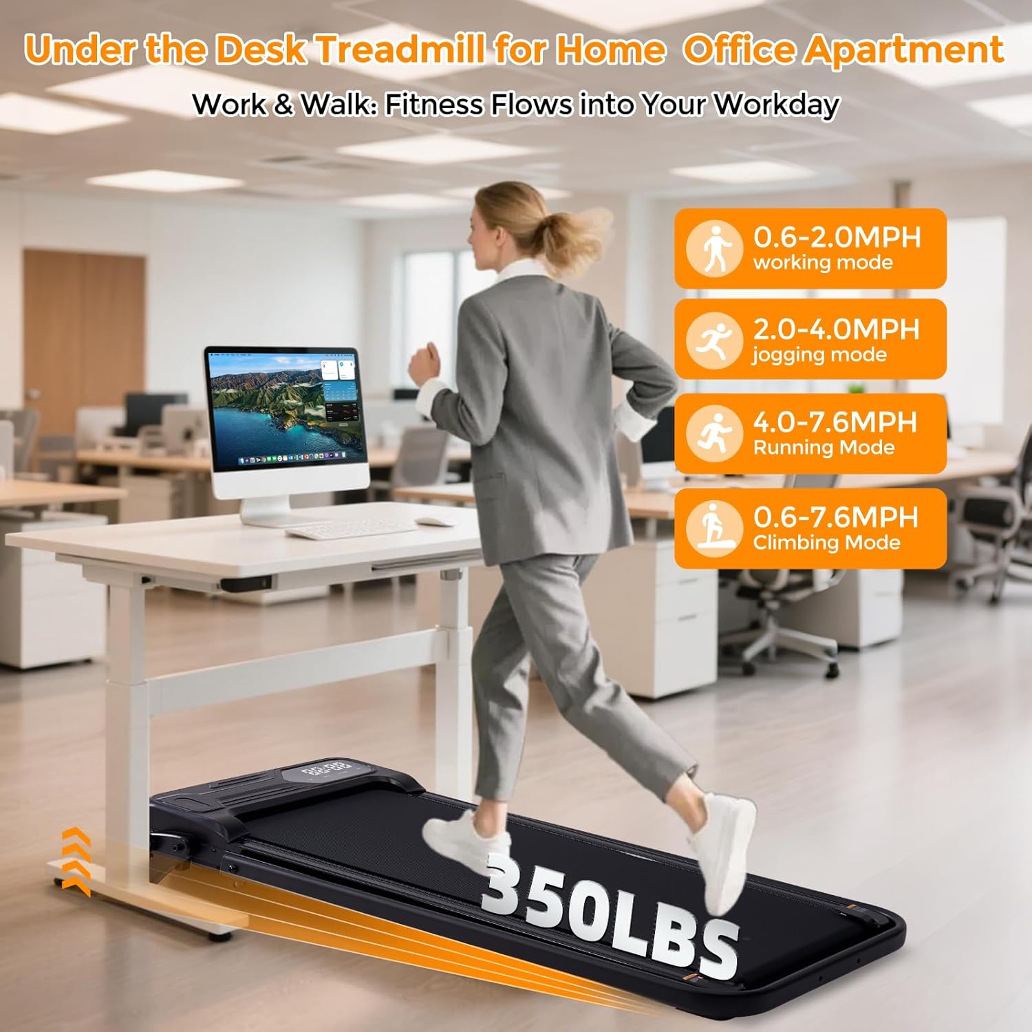 Compact Treadmills for Home with Adjustable Incline, 0.6-7.6MPH Electric Walking Pad Treadmill with Handle Bar, 350LBS Portable Small Treadmills with Handles for Home Small Spaces, 3.5HP Silent Motor - Image 5