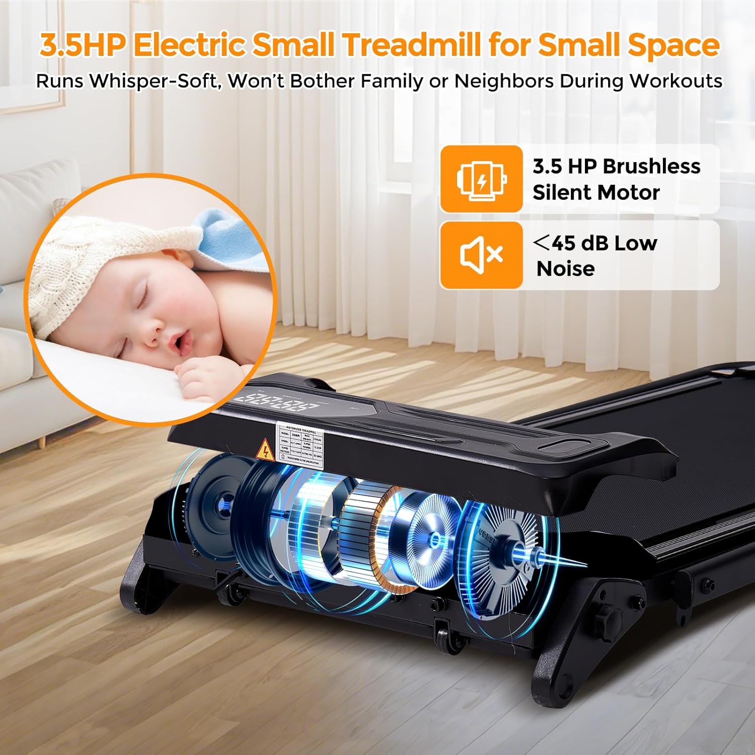 Compact Treadmills for Home with Adjustable Incline, 0.6-7.6MPH Electric Walking Pad Treadmill with Handle Bar, 350LBS Portable Small Treadmills with Handles for Home Small Spaces, 3.5HP Silent Motor - Image 7