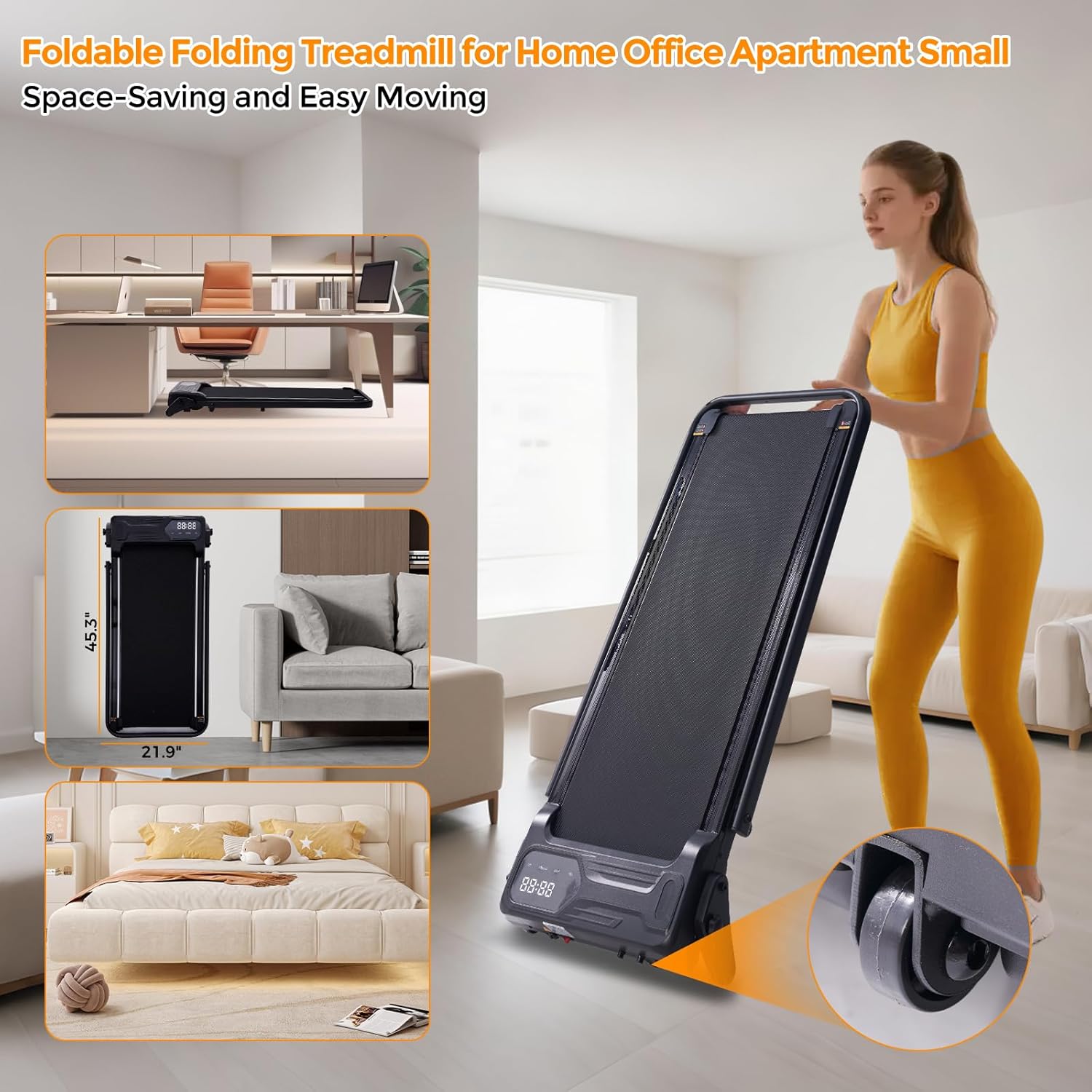Compact Treadmills for Home with Adjustable Incline, 0.6-7.6MPH Electric Walking Pad Treadmill with Handle Bar, 350LBS Portable Small Treadmills with Handles for Home Small Spaces, 3.5HP Silent Motor - Image 8