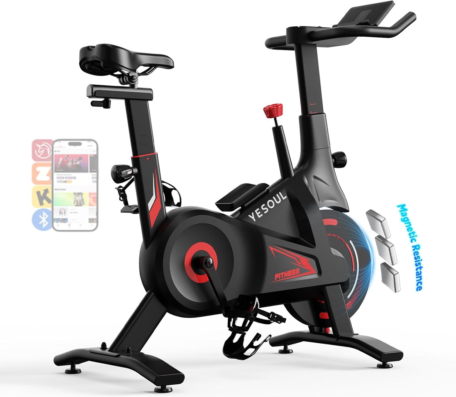 YESOUL Exercise Bike for Home – Silent Magnetic Resistance Stationary Bike with Stable Triangle Frame, 300 lbs Capacity, Dual-Stage Drive & Alloy Flywheel, Smart App with Scenic Routes & Live Classes