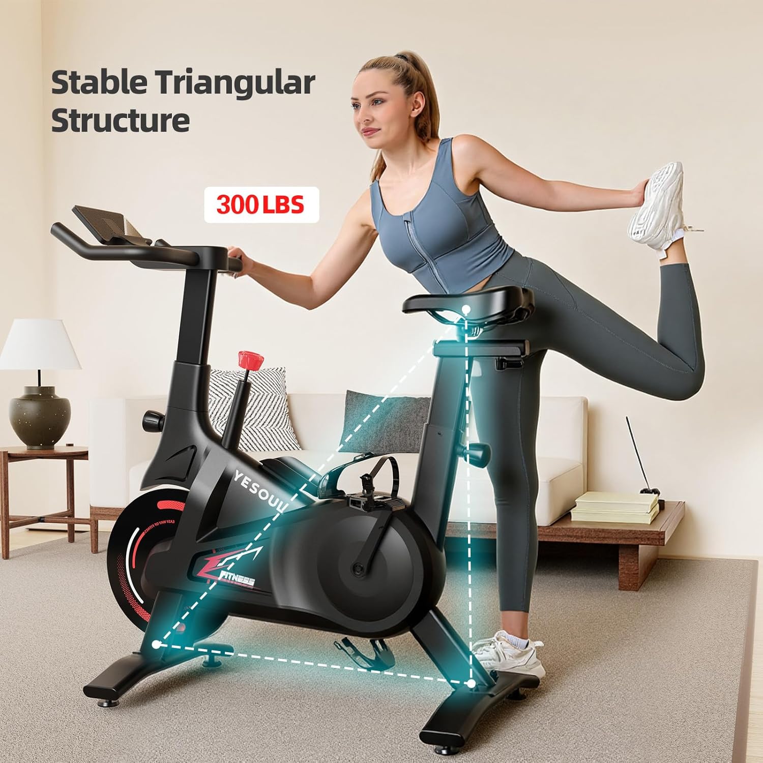 YESOUL Exercise Bike for Home – Silent Magnetic Resistance Stationary Bike with Stable Triangle Frame, 300 lbs Capacity, Dual-Stage Drive & Alloy Flywheel, Smart App with Scenic Routes & Live Classes - Image 5