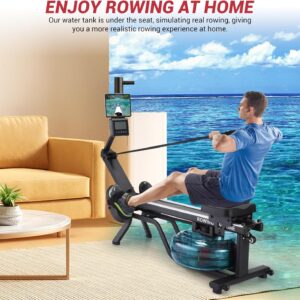 Garvee Water Rowing Machines for Home, Rower Machine with Digital Monitor, 380 LBS Capacity Wide Ergonomic Seating and Tablet Holder, App Compatible