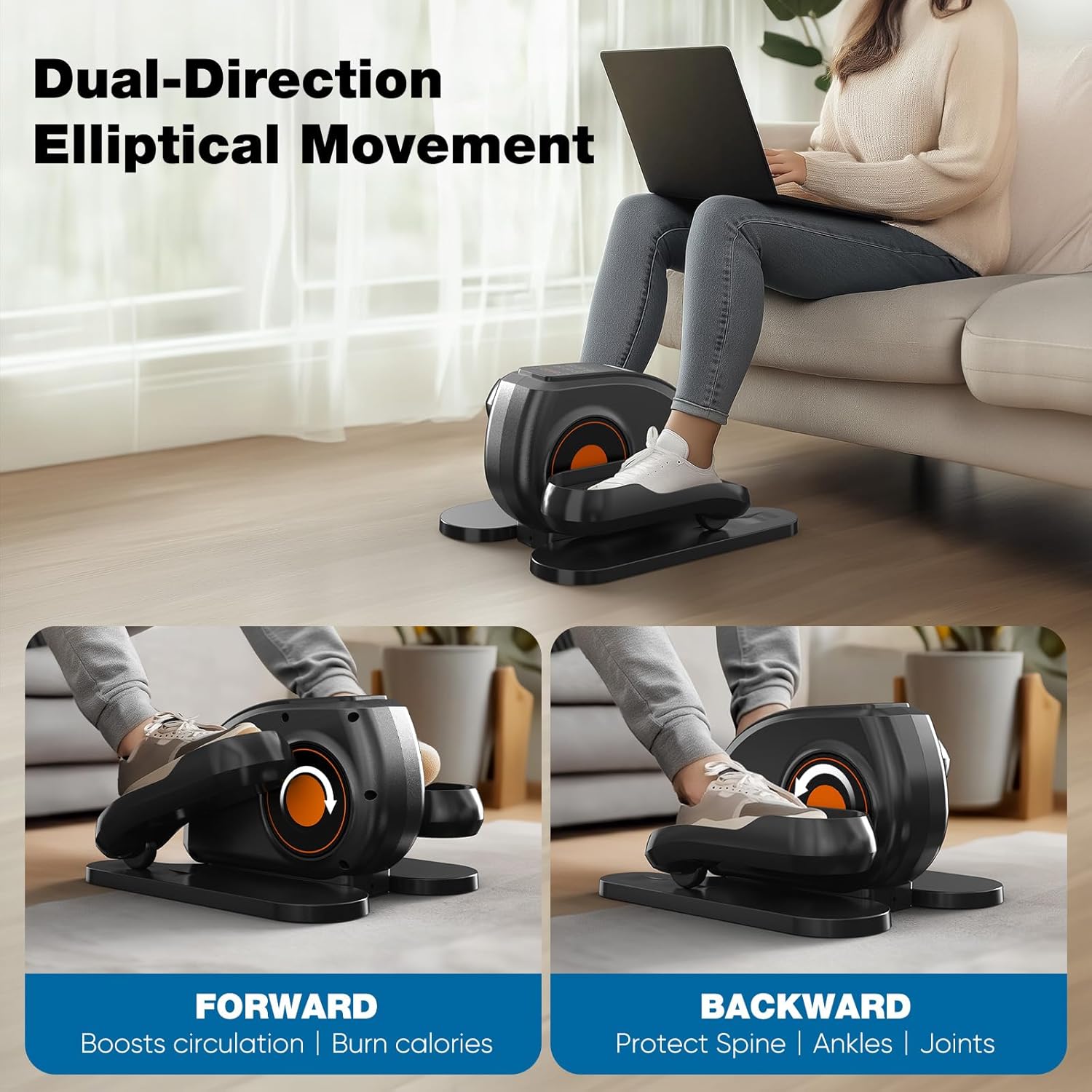 OLIXIS Under-Desk Elliptical Machine–Compact & Quiet Mini Pedal Exerciser with Adjustable Speed, LED Display, Portable Fitness Solution for Home or Office Workouts - Image 4