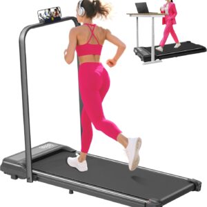Walking Pad with Handle Bar, 3.0HP Electric Small Walking Pads Running Treadmills for Home with Handles, 0.6-6.2MPH Compact Home Under The Desk Treadmills for Small Spaces, 320LBS