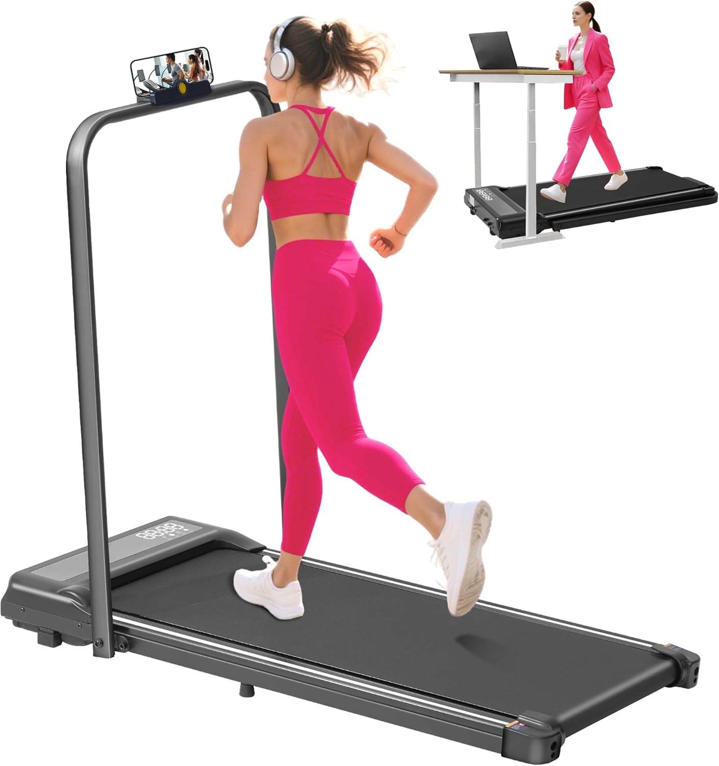 Walking Pad with Handle Bar, 3.0HP Electric Small Walking Pads Running Treadmills for Home with Handles, 0.6-6.2MPH Compact Home Under The Desk Treadmills for Small Spaces, 320LBS
