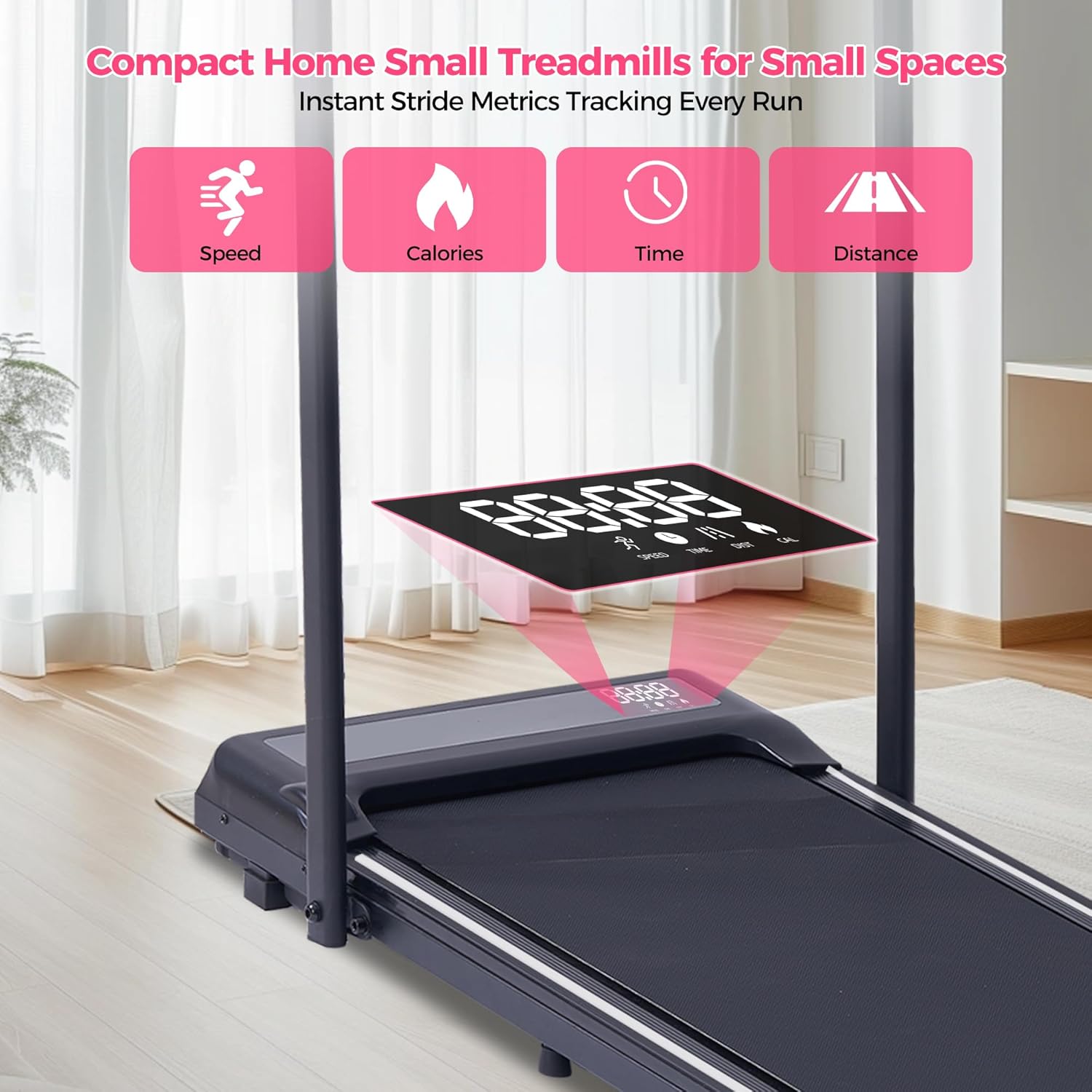 Walking Pad with Handle Bar, 3.0HP Electric Small Walking Pads Running Treadmills for Home with Handles, 0.6-6.2MPH Compact Home Under The Desk Treadmills for Small Spaces, 320LBS - Image 4