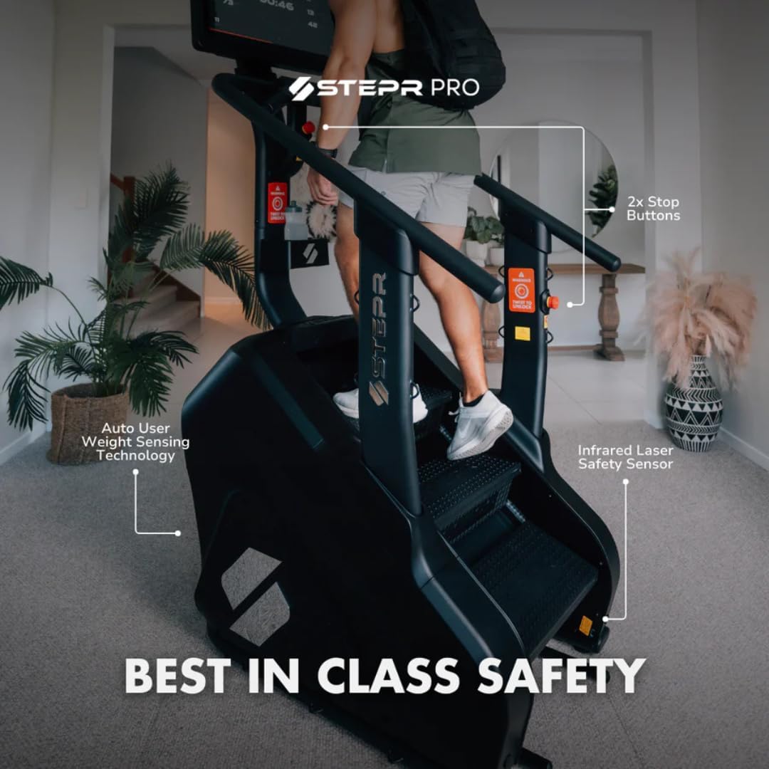 STEPR PRO+ Stair Master with 27" Touchscreen, Commercial Grade Stairmaster Machine for Home, 190 Steps/Min, Bluetooth & WiFi Stepper Machine, Resistance Band Attachments, Mobile App, 400 lb Capacity - Image 5