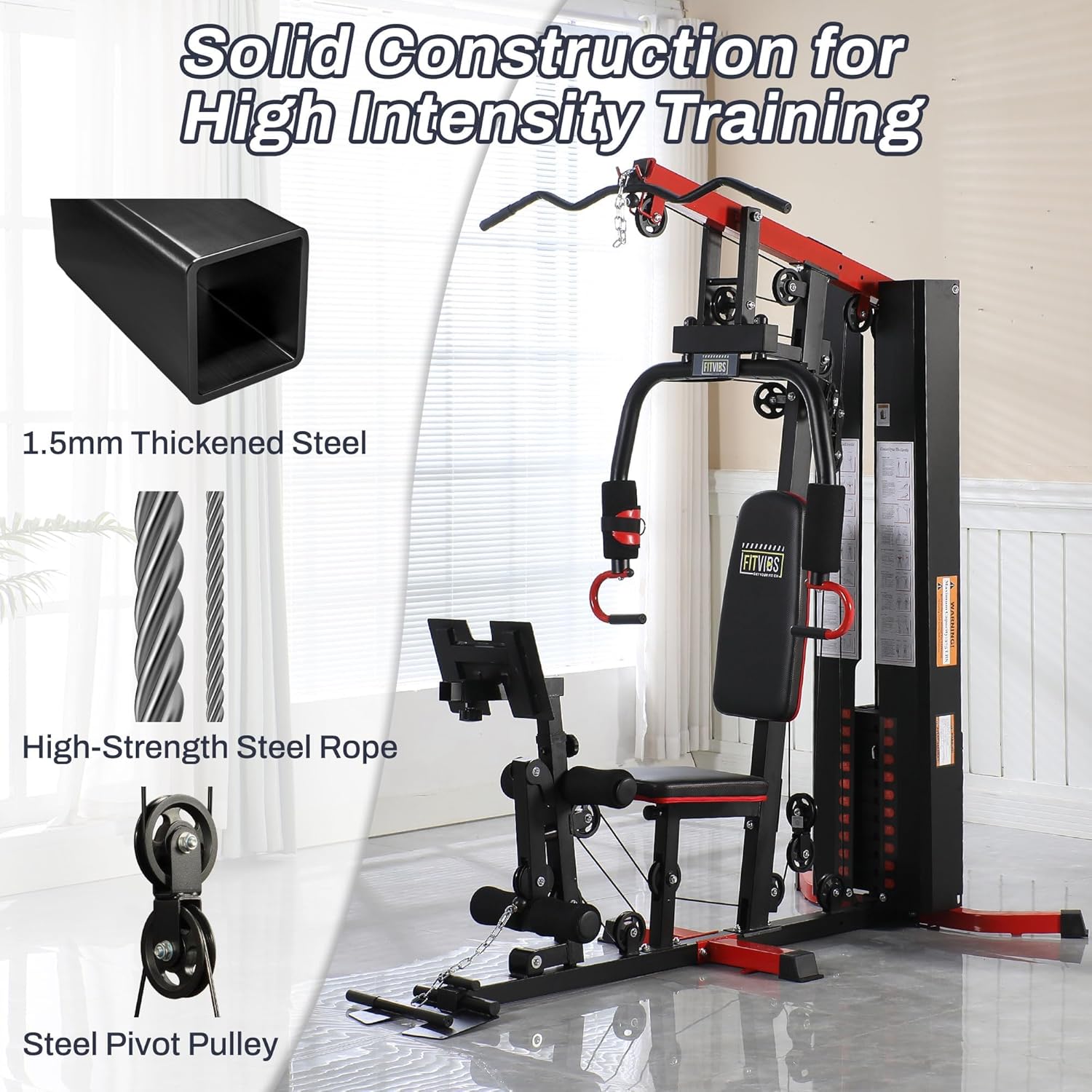 Fitvids Multifunctional Home Gym Equipment with 122.5 lbs Weight Stack, Full Body Workout Weight Machine Strength Training Exercise Equipment with Pulley System & Leg Press, All-in-One Workout Station - Image 5