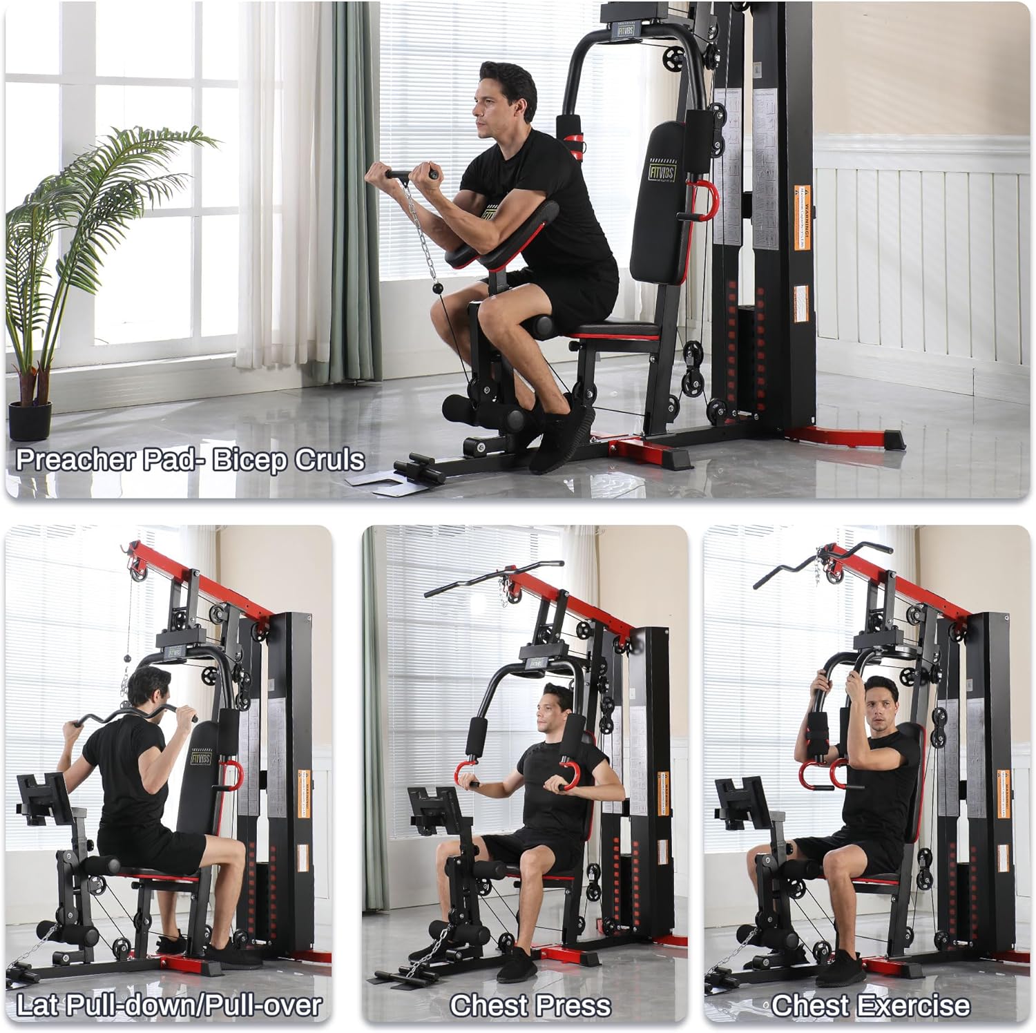 Fitvids Multifunctional Home Gym Equipment with 122.5 lbs Weight Stack, Full Body Workout Weight Machine Strength Training Exercise Equipment with Pulley System & Leg Press, All-in-One Workout Station - Image 7