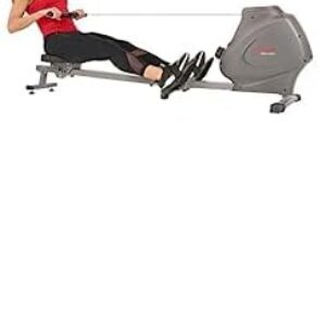 Sunny Health & Fitness Compact Folding Magnetic Rowing Machine with LCD Monitor, Bottle Holder, 43 Inch Slide Rail, 285 LB Max Weight, Gray SF-RW5801 + Home Gym Foam Floor Protector Mat