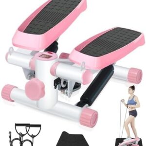 Mini Steppers for Exercise,Step Machine for Exercise at Home，Portable Mini Stair Stepper, Stepper with Resistance Bands,Hydraulic，Carrying 330 Lbs，Fitness Stepper for Full Body Workout