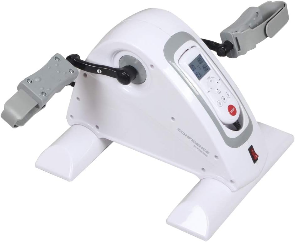 Confidence Fitness Motorized Electric Mini Exercise Bike V2 / Under Desk Pedal Exerciser - White/Grey