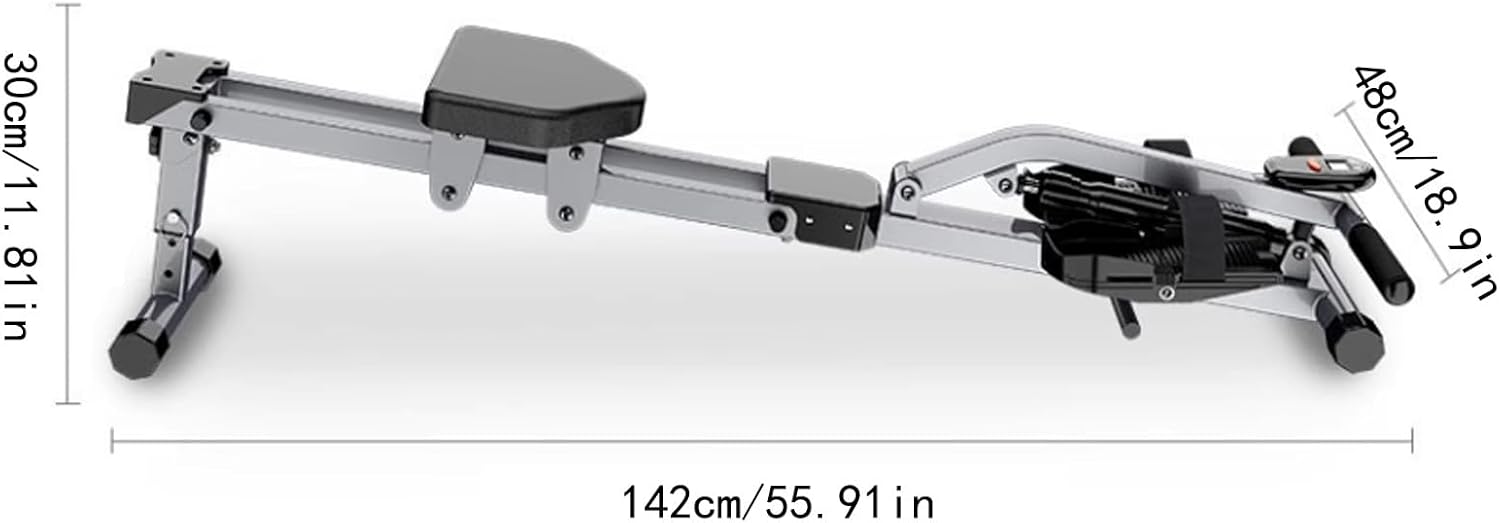 Backrest Rowing Machine Fitness Training Equipment Hydraulic Foldable Double Paddle Silent Resistance Small Rowing Phone Stand, Silver - Image 2