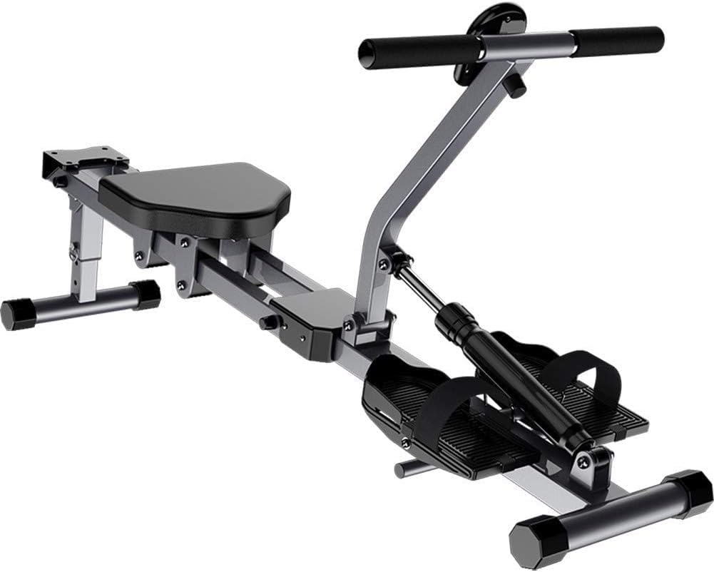 Backrest Rowing Machine Fitness Training Equipment Hydraulic Foldable Double Paddle Silent Resistance Small Rowing Phone Stand, Silver - Image 3