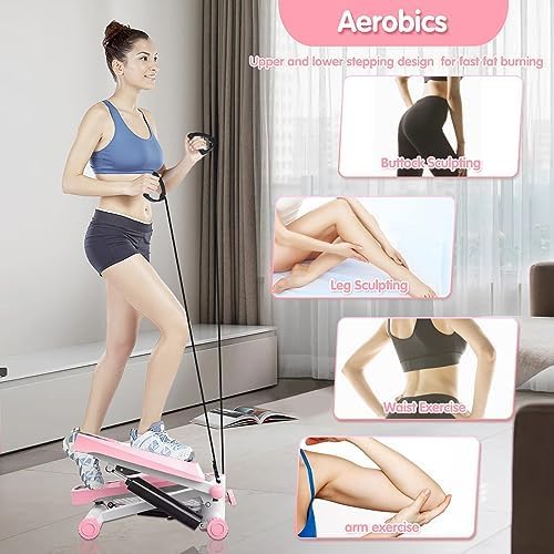 Mini Steppers for Exercise,Step Machine for Exercise at Home,Portable Mini Stair Stepper, Stepper with Resistance Bands,Hydraulic,Carrying 330 Lbs,Fitness Stepper for Full Body Workout - Image 2