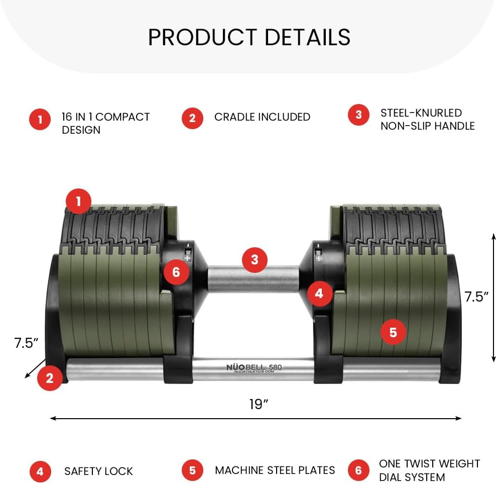 NUOBELL Adjustable Dumbbells 5-80 lbs: Replace 16 Sets, Ideal for Home Gym Weight Bench & Press - Image 6