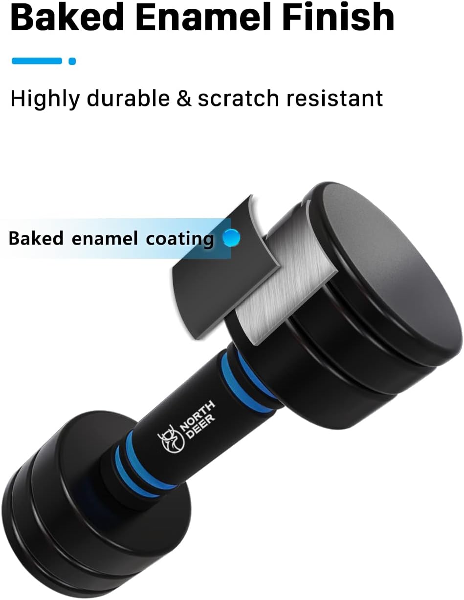 Northdeer Steel Dumbbells Adjustable Black Coated Weight Set with Foam Handles for Home Gym Workout - Strength Trainging for Men, Women (5lbs/10lbs/15lbs/20lbs) - Image 3
