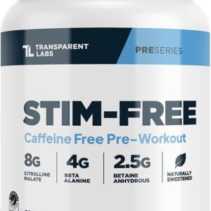 Transparent Labs Stim-Free Pre-Workout – Caffeine & Stim Free Pre Workout Powder Naturally Sweetened for Men and Women with Beta Alanine Powder, Citrulline Malate, & elevATP – 30 Servings, Peach Mango