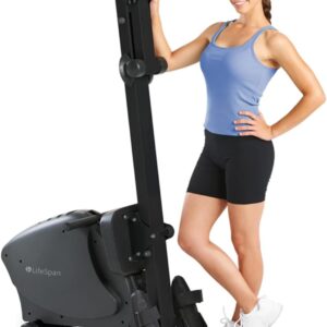 LifeSpan Fitness RW1000 Foldable Indoor Rowing Machine for Home Gym/Office, Ultra-Quiet Magnetic Resistance, Battery-Powered, Charcoal