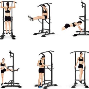 SogesHome Power Tower Adjustable Height Assistive Trainer Dip Station,Pull Up Bar and Dip Stand,Multi-Function Strength Training Fitness Workout Station for Home Gym Fitness Equipment