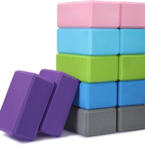 Wettarn 12 Pcs Yoga Blocks Bulk 9 x 6 x 4 Inch EVA Foam Supportive Yoga Brick Lightweight Soft Non Slip Gymnastic Blocks Yoga Pilates Accessories for Girls Women Beginners, Stretching and Meditation