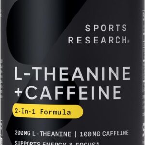 Sports Research L-Theanine Supplement with Caffeine & Coconut MCT Oil – Focused Energy, Alertness & Relaxation Without Drowsiness – 200mg L Theanine, 100mg Organic Caffeine – 60 Liquid Softgels