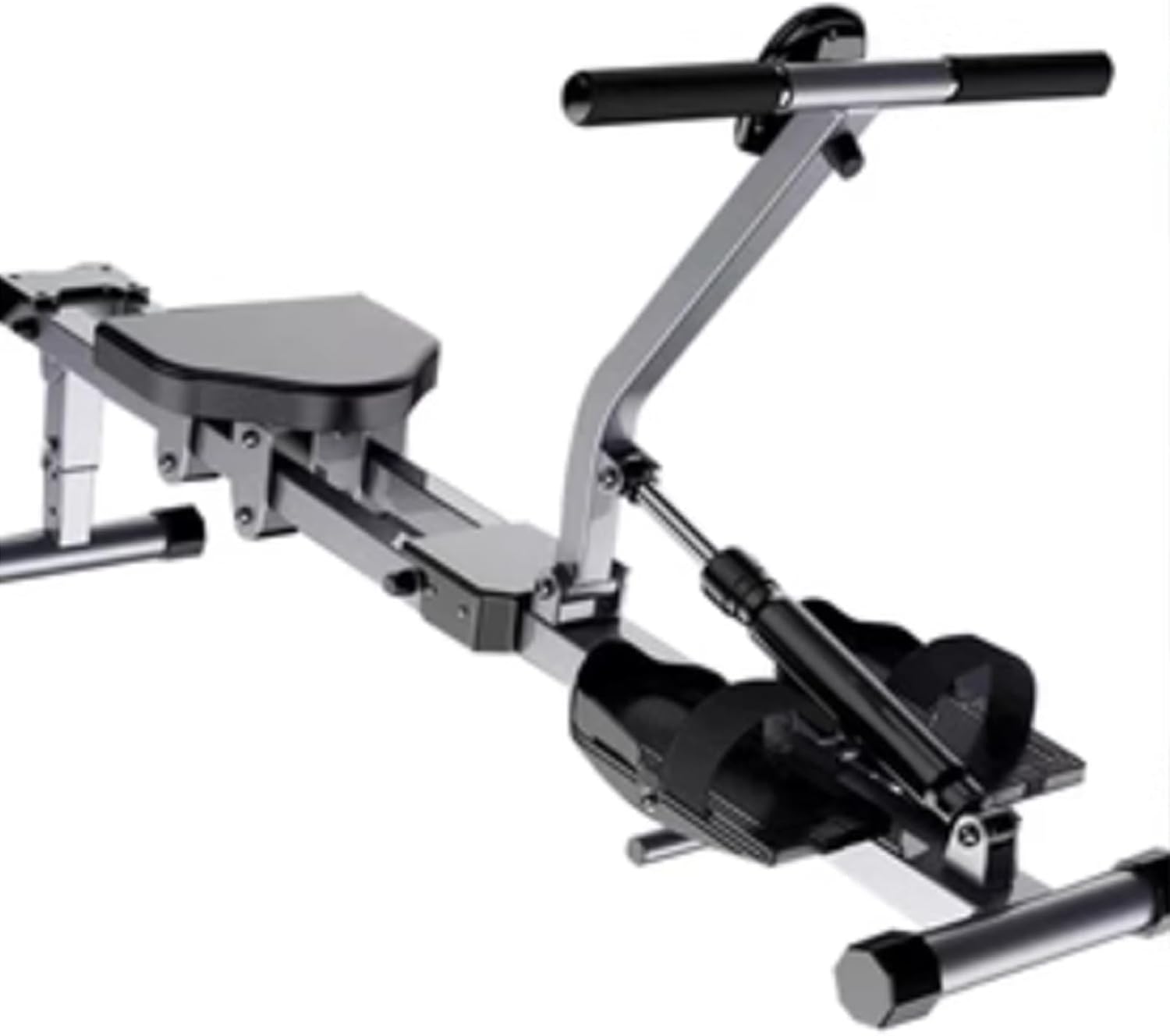 Backrest Rowing Machine Fitness Training Equipment Hydraulic Foldable Double Paddle Silent Resistance Small Rowing Phone Stand, Silver - Image 7