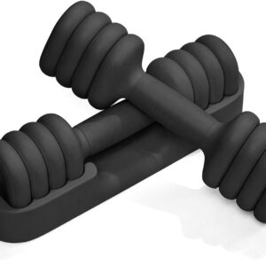 YOTTOY Adjustable Dumbbell Set of 2, 4-in-1 Hand Weights for Women at Home, Compact Free Weights Dumbbells Set with Soft Grip and Base, 2-5 lbs Each for Home Gym