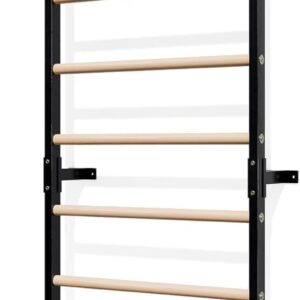 Swedish Ladder, Wood Stall Bars Suspension Trainer with Pull-Up Bar & Rings for Straps, Swedish ladders Wall Gym Adult, Wall-Mounted Workout Ladder for Home, Gym, School
