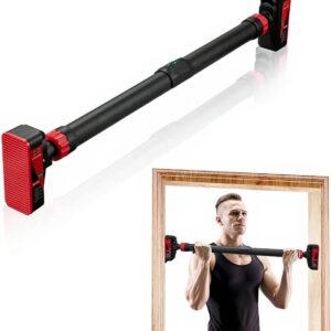 Pull Up Bar for Doorway – Adjustable No Screws Chin Up Bar for Home Gym, 440 LBS Max Load, with Level Meter & Anti-Slip Design for Strength Training