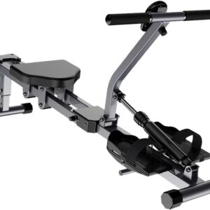 Backrest Rowing Machine Fitness Training Equipment Hydraulic Foldable Double Paddle Silent Resistance Small Rowing Phone Stand, Silver