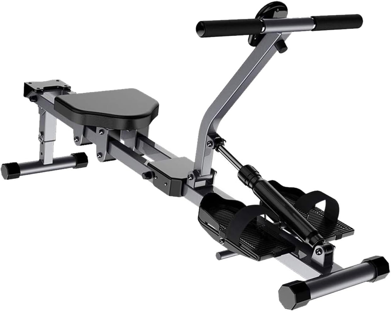 Backrest Rowing Machine Fitness Training Equipment Hydraulic Foldable Double Paddle Silent Resistance Small Rowing Phone Stand, Silver