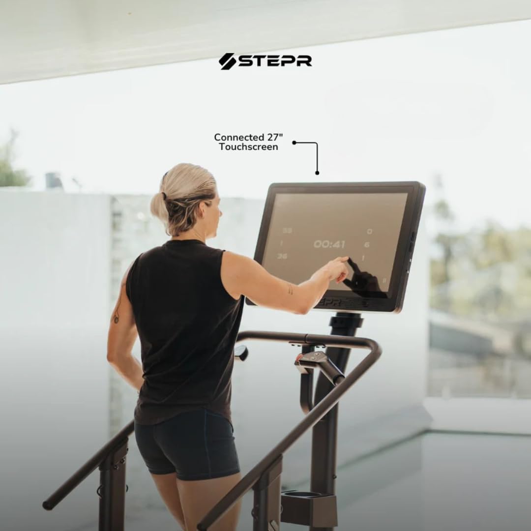 STEPR+ Stair Master with 27" Touchscreen, Commercial Grade Stairmaster Machine for Home, 140 Steps/Min, Bluetooth & WiFi Stepper Machine, Resistance Band Attachments, Mobile App, 375 lb Capacity - Image 5